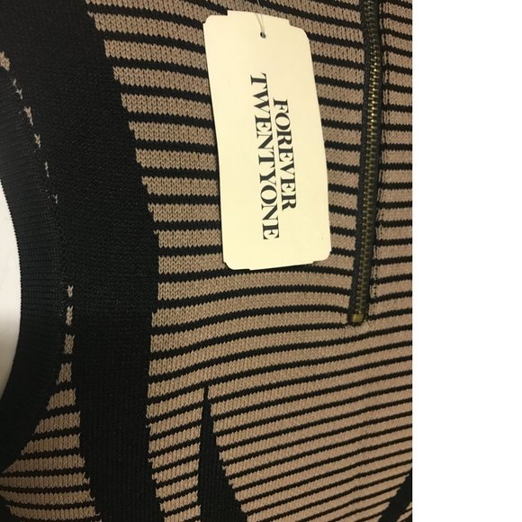 F21 Black Tan Leaf Pattern Metallic Zipper Bodycon Dress Summer NWT - Picture 5 of 5